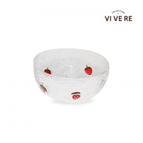 DECO BOWL STRWBERRY PATREN GLASS CLEAR D13X9CM